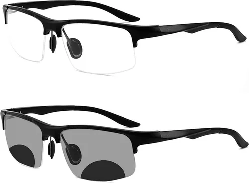 COTIA Gafas de lectura bifocales para hombre, gafas deportivas, lentes fotocrómicas, lentes de transición de medio marco, lentes de presbicia