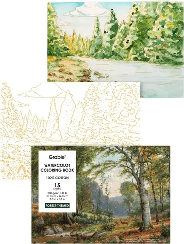 Miniatura 10 de Libro para colorear con acuarelas Grabie, 15 hojas A5 (21 cm x 15 cm), Libro de acuarelas para adultos: enciende tu expresión artística en papel B5