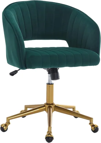 Miniatura 18 de HENGJIANYI Silla de Escritorio Giratoria para Oficina en Casa, Moderna Silla de Tocador de Terciopelo, Sillón de Altura Ajustable con Base Dorada