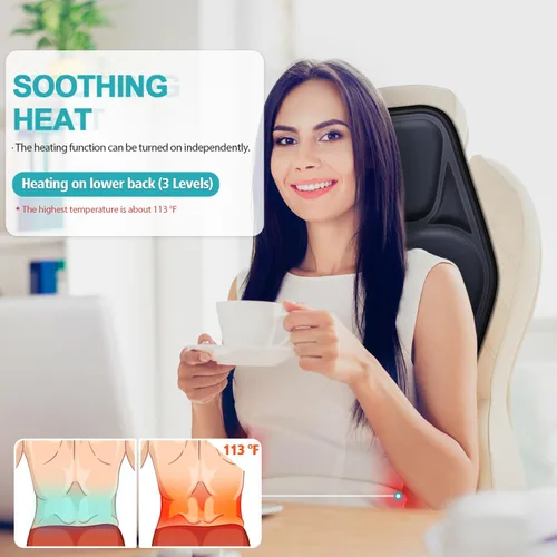 Miniatura 4 de Cojín de asiento de masaje con calor 9 estilo de masaje función de apoyo lumbar, alivio de fatiga y estrés, almohadilla para silla de masaje