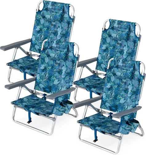 Miniatura 17 de Goplus Silla de playa, mochila plegable para adultos, sillas de playa con posiciones ajustables, almohada para la cabeza, bolsa refrigeradora