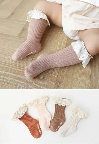 Miniatura 4 de Calcetines largos de uniforme para bebés y niñas calcetines de encaje con volantes para bebés y niñas calcetines altos de algodón