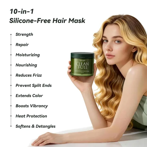 Miniatura 4 de Mascarilla de queratina botánica, tratamiento capilar sin silicona, acondicionador de reparación profunda para cabello seco dañado, reverso