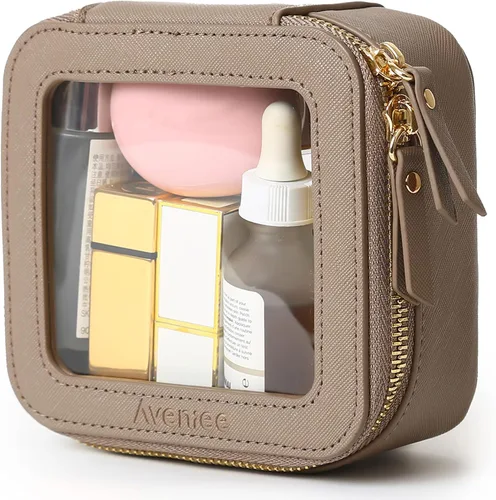 Miniatura 30 de Aveniee Organizador de bolsa de maquillaje transparente, bolsa de aseo de viaje para mujer, bolsa de cosméticos impermeable con cremalleras, Rosa