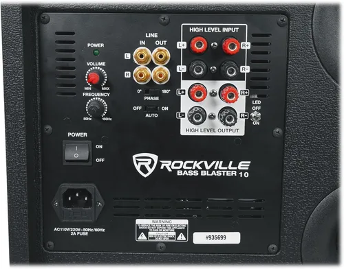 Miniatura 6 de Rockville BASS Blaster 10 - Subwoofer de cine en casa de 10 pulgadas con alimentación de 750 W, iluminación LED, entradas/salidas RCA, cruce