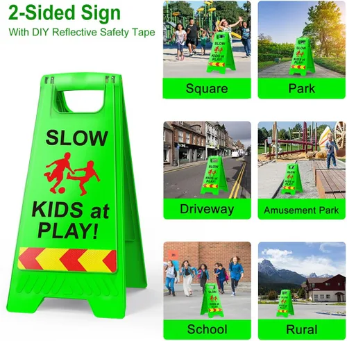 Miniatura 6 de Paquete de 2 señales de seguridad para niños en juego para la calle, señales de seguridad para niños en juego con cinta reflectante de 44.5 cm