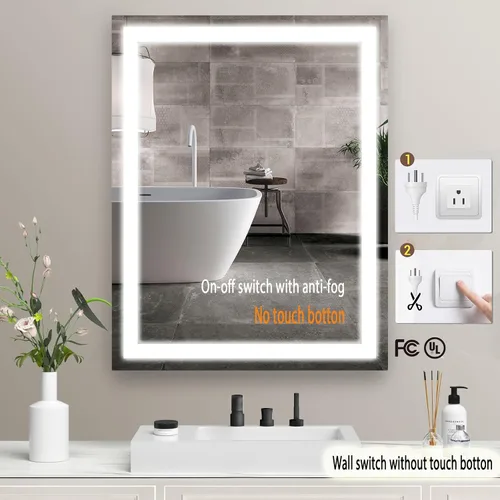 Miniatura 5 de Espejo de baño LED Yeeopp 61x81 cm, color único 6000K, súper brillante, espejo LED para baño iluminado para montaje en pared, espejo de tocador