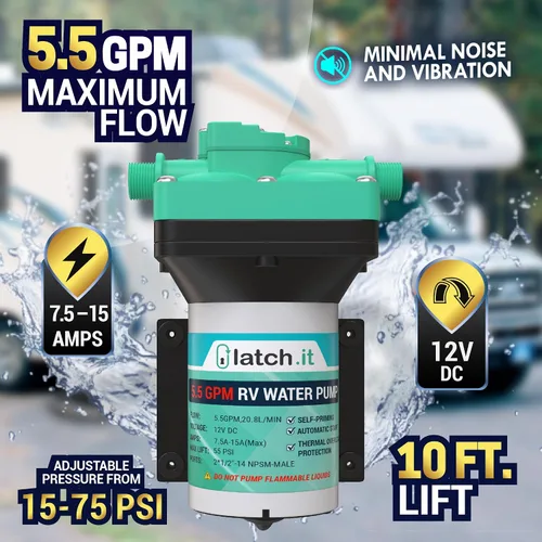 Miniatura 2 de LATCH.IT Bomba de agua para caravana RV de 12V Bomba de agua para autocaravana de 5,5 GPM 50 PSI Bomba de agua de 7 amperios 12V Bomba de agua