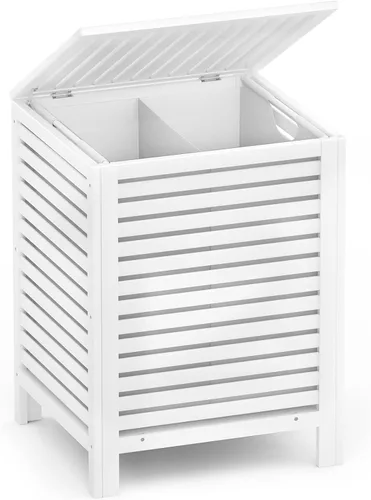 Homykic Cesto de Ropa de Bambú con Tapa, Clasificador de Ropa Grande de 120L con Bolsa de Forro Extraíble de 2 Secciones, Organizador de Cesta de