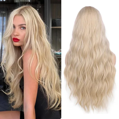 Miniatura 9 de Lady Miranda Peluca de cabello sintético de alta densidad con ondas de cuerpo gris mezclado, de color azul, de alta densidad, resistente al calor