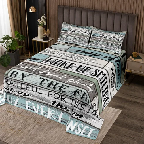 Feelyou Juego de colcha de casa de lago, tamaño King, rústico, con diseño de lago y reglas del lago, colección de ropa de cama retro con tablones de