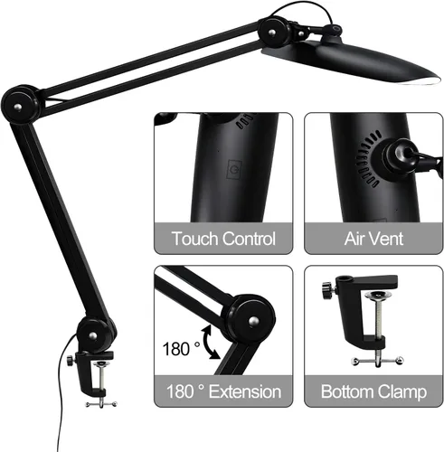 Miniatura 6 de Lámpara de escritorio LED de 20 pulgadas con abrazadera, luz de uñas ajustable CCT de 24 W regulable para escritorio, 120 LED de brazo giratorio