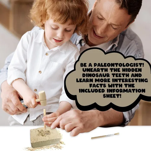 Miniatura 6 de ArtCreativity Dino Teeth Dig and Discover Kit de excavación para niños, incluye dientes fósiles de juguete T-rex y Tarbosaurus con 2 herramientas