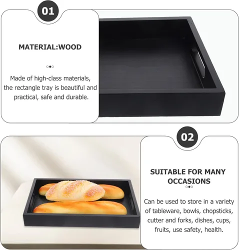 Miniatura 7 de UPKOCH Elegante bandeja de madera maciza grande decorativa para servir té, bandeja rectangular de madera para postres de desayuno