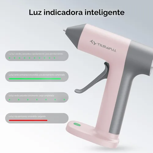 Miniatura 5 de Tilswall Pistola de pegamento caliente inalámbrica, precalentamiento rápido de 30 segundos con batería incorporada de 2 Ah, pistola de pegamento