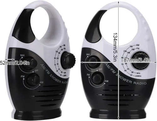Miniatura 7 de Radio de ducha impermeable, radio AM/FM con altavoces de volumen ajustables, altavoces portátiles alimentados por batería con mango de gancho