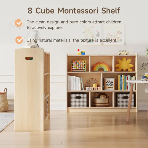 Miniatura 3 de ONBRILL Estantería Montessori de 8 cubos, estantería y organizador de almacenamiento de juguetes para habitación de niños, estantería de madera de 3