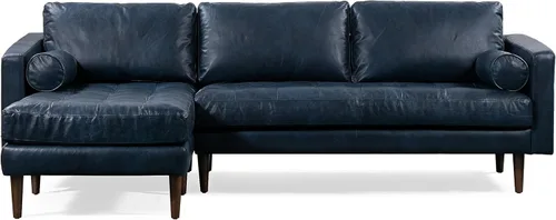 Poly & BARK Napa - Sofá seccional de 104.5 pulgadas, orientado a la izquierda, piel italiana pura anilina de grano completo, color azul medianoche,
