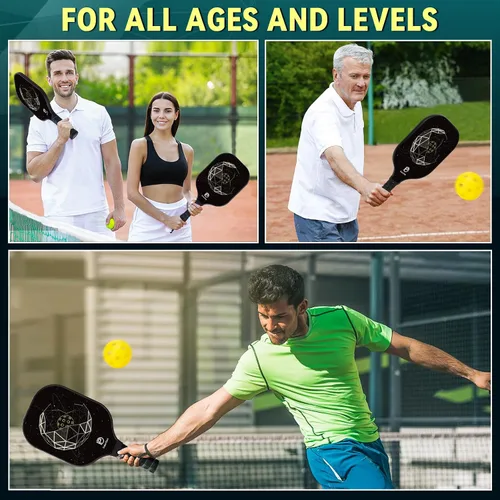 Miniatura 6 de Dulce DOM Juego de 2/4 palas de pickleball aprobadas por USAPA, 4 bolas de pickleball para interiores y exteriores, raqueta de superficie de fibra