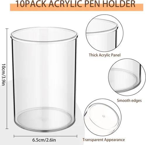 Miniatura 2 de Crtiin Paquete de 10 soportes de acrílico transparente para bolígrafos, brochas de maquillaje, soporte redondo para lápices, organizadores