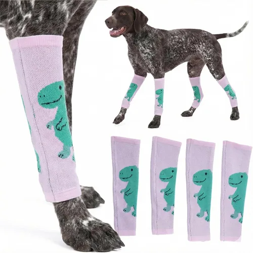 Miniatura 10 de LovinPet Paquete de 4 rodilleras para perro, calentadores de piernas estilo dinosaurio para perros medianos y grandes, elásticos en 4 direcciones