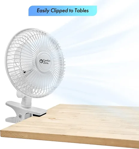 Miniatura 7 de Comfort Zone Ventilador portátil con clip para cochecito, de 15 cm con inclinación totalmente ajustable, silencioso de 2 velocidades para cama, mini