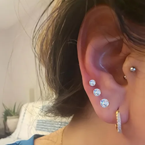 Miniatura 3 de Kit de piercings de oreja, kit de perforación de oreja sin dolor, kit de pistola de perforación de oreja fácil de usar con aretes de plata de 0.118