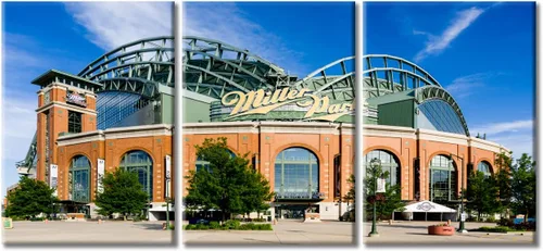 Miniatura 32 de TUMOVO American Sports - Decoración de pared Wrigley Stadium, 3 piezas, arte de pared de estadio de béisbol, cuadros para decoración del hogar
