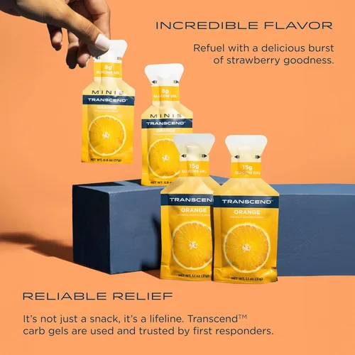 Miniatura 3 de Transcend Foods Gel de naranja (1.1 onzas, paquete de 10) gel de carbohidratos de acción rápida sabor naranja, sin cafeína, sin gluten