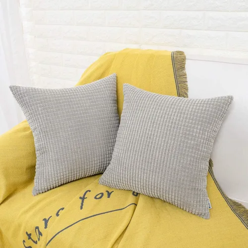 Miniatura 4 de HWY 50 Juego de 2 fundas de cojín de pana gris claro de 16 x 16 pulgadas, fundas decorativas suaves y sólidas para sofá, cama, sala de estar