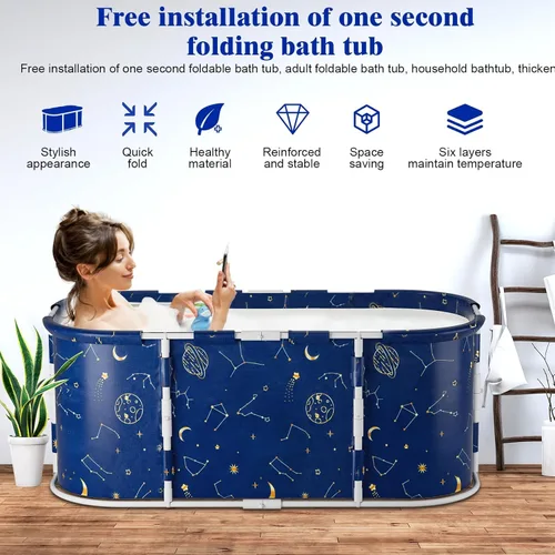 Miniatura 7 de Bañera portátil para adultos de 47 pulgadas plegable para adultos, bañera de hielo, bañera no inflable, baño sentado, baños de hielo, bañeras