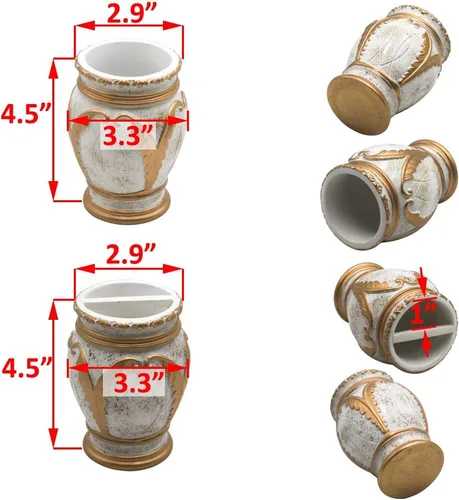 Miniatura 2 de LUANT Juego de accesorios de baño de 4 piezas, incluye vaso, soporte para cepillo de dientes, jabonera y dispensador de jabón, blanco con dorado