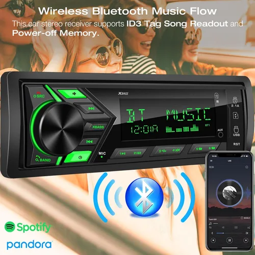 Miniatura 3 de Radio marina estéreo Bluetooth para automóvil: sistema de audio con pantalla LCD de un solo DIN - Reproductor de MP3 multimedia Indash con receptor