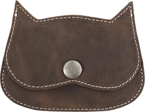 Miniatura 50 de Hide & Drink, Cartera en forma de gato, bolsa para monedas, soporte para dinero, accesorio de viaje, cuero de grano completo, hecho a mano, Negro