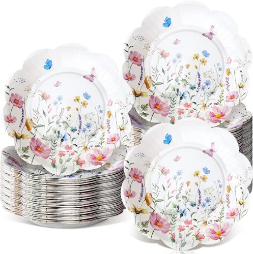 Miniatura 7 de 100 platos de papel florales azules, desechables, para bebé, despedida de soltera, suministros de fiesta, platos de postre florales, bandeja