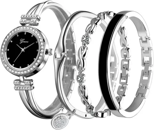 Miniatura 7 de CdyBox Reloj de cristal para mujer con 3 pulseras, reloj de pulsera de cuarzo, 4 piezas, juego de joyería para mujer