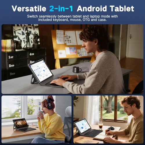 Miniatura 8 de JUNYANG Tableta, tabletas Android 15 de 11 pulgadas con teclado/estuche/mouse, 12GB+128GB+2TB expandibles, tabletas Octa-Core AI con WiFi 6, batería
