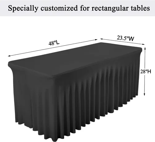 Miniatura 4 de Besutolife - Faldas de mesa de elastano negro para mesas rectangulares de 4 pies, diseño de una pieza, mantel para fiestas de cumpleaños, bodas