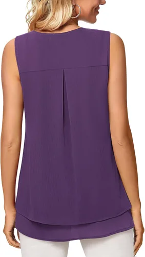Miniatura 3 de Gaharu Blusa casual sin mangas para mujer, de doble capa, estilo casual, con vuelo
