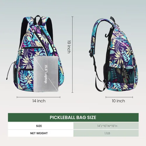 Miniatura 3 de Sucipi Pickleball Bag - Men's & Women's Pickleball Backpack, Adjustable Sling Bag w/Fence Hook/Large Capacity/Safety Pocket Púrpura (Purple Leaf)