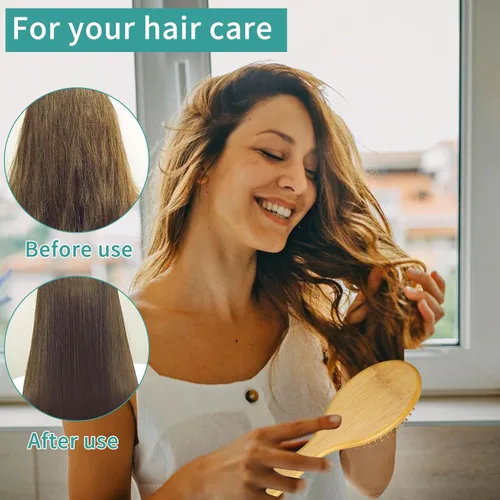 Miniatura 6 de DEBETOOL Juego de cepillo y peine de bambú para cabello para mujeres, hombres y niños, cepillo de púas anchas de madera de bambú natural y peine