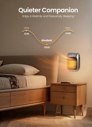 Miniatura 6 de GiveBest - Calentador de pared enchufable con control remoto, calentador de tomacorriente pequeño de 800 W con termostato ajustable, función