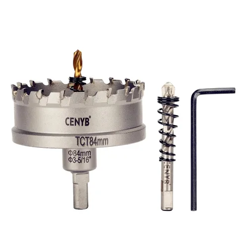 Miniatura 72 de 10 piezas (16-54 mm) Kit de sierra perforadora de carburo TCT para metales duros. Incluye 2 brocas de titanio, 1 broca piloto escalonada y 2 llaves
