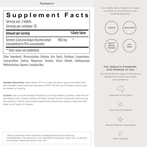 Miniatura 4 de JSHealth Suplemento de curcumina de cúrcuma con complejo C3. 500 mg de curcuminoides para apoyo y bienestar articular. No necesita pimienta negra.