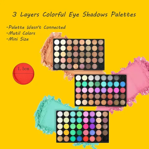 Miniatura 2 de VERONNI Mini paleta de sombras de ojos de 120 colores vivos, mate y brillante, juego de maquillaje profesional de 3 capas brillantes y cálidas