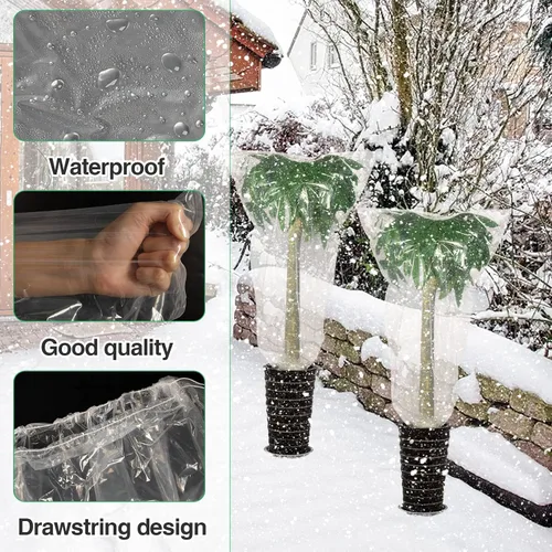 Miniatura 3 de ANPHSIN 6 piezas de película de invierno para plantas con cordón, cubierta de plástico de 35 x 59 pulgadas, protección contra congelación, bolsa