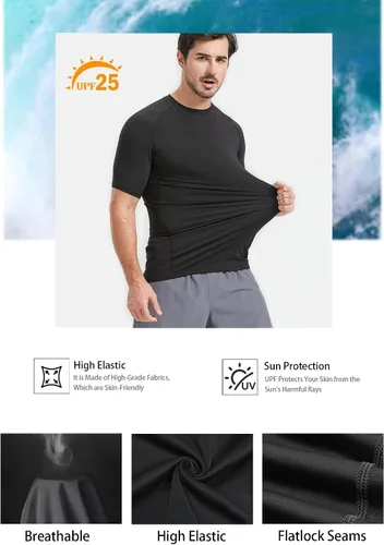Miniatura 4 de Paquete de 456 camisetas de compresión para hombre, manga corta, camiseta de protección contra erupciones, capa base, atlética, camiseta