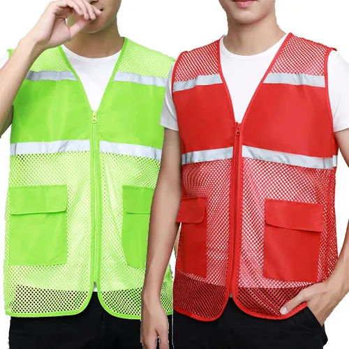 Miniatura 5 de TOPTIE Chaleco de seguridad de malla con cremallera, chaleco de uniforme de voluntario del equipo, chaleco reflectante para correr con bolsillos