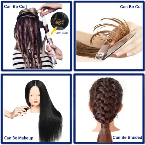 Miniatura 5 de NAYOO Cabeza de maniquí con cabello y soporte, maniquíes de cabello 60% real para practicar, cabezas de maniquí de cosmetología para práctica