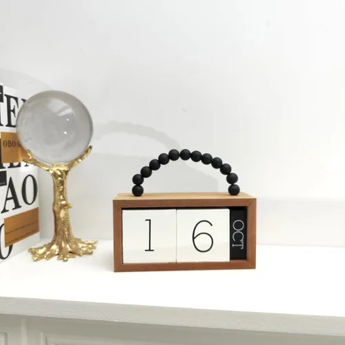 Miniatura 3 de Calendario perpetuo de madera para escritorio, exhibición de fecha y mes de madera y metal para maestros, estudiantes, aula, decoración rústica